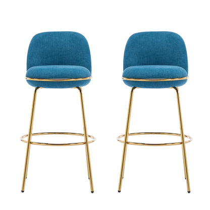 Rio Claro Indoor Metal Upholstered Barstool, Gold Finished Frame and Upholstery, Set of 2