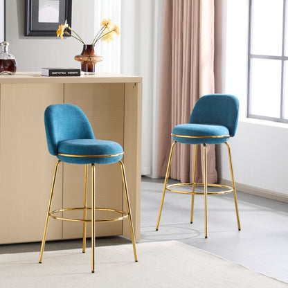 Rio Claro Indoor Metal Upholstered Barstool, Gold Finished Frame and Upholstery, Set of 2