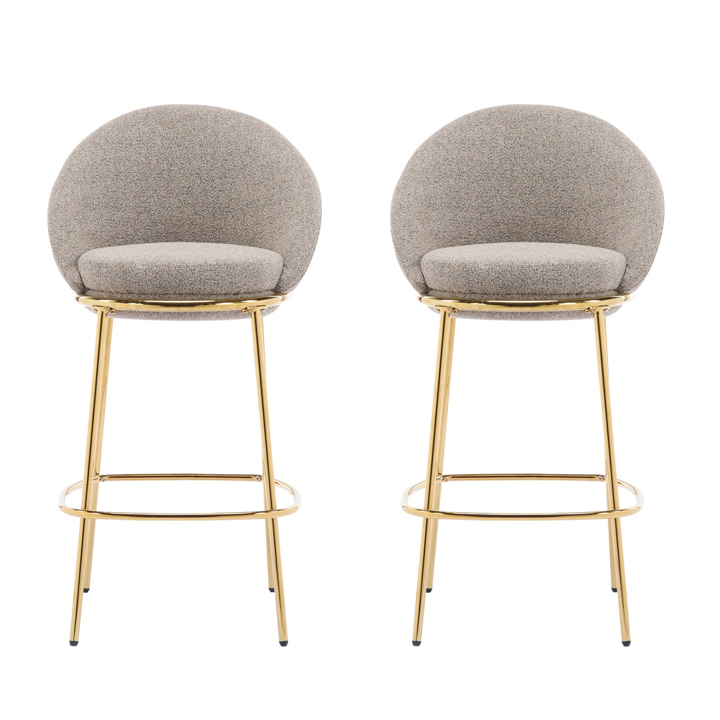 Celano Indoor Metal Upholstered Barstool, Gold-Plated Frame and Upholstery, Set of 2