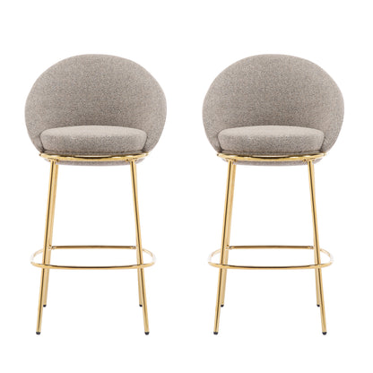 Celano Indoor Metal Upholstered Barstool, Gold-Plated Frame and Upholstery, Set of 2