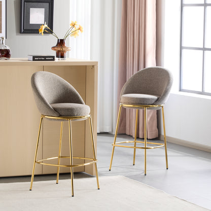 Celano Indoor Metal Upholstered Barstool, Gold-Plated Frame and Upholstery, Set of 2