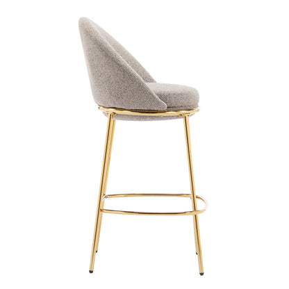 Celano Indoor Metal Upholstered Barstool, Gold-Plated Frame and Upholstery, Set of 2