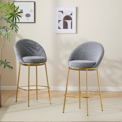 Celano Indoor Metal Upholstered Barstool, Gold-Plated Frame and Upholstery, Set of 2