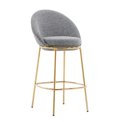 Celano Indoor Metal Upholstered Barstool, Gold-Plated Frame and Upholstery, Set of 2