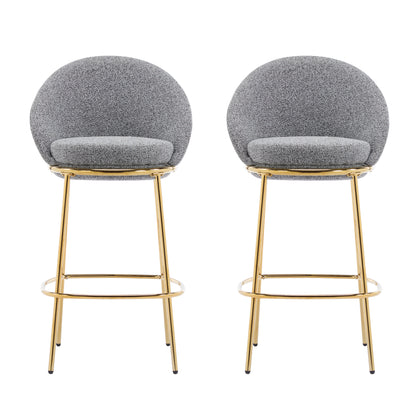 Celano Indoor Metal Upholstered Barstool, Gold-Plated Frame and Upholstery, Set of 2