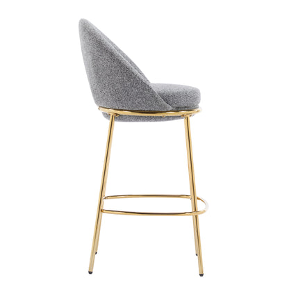 Celano Indoor Metal Upholstered Barstool, Gold-Plated Frame and Upholstery, Set of 2