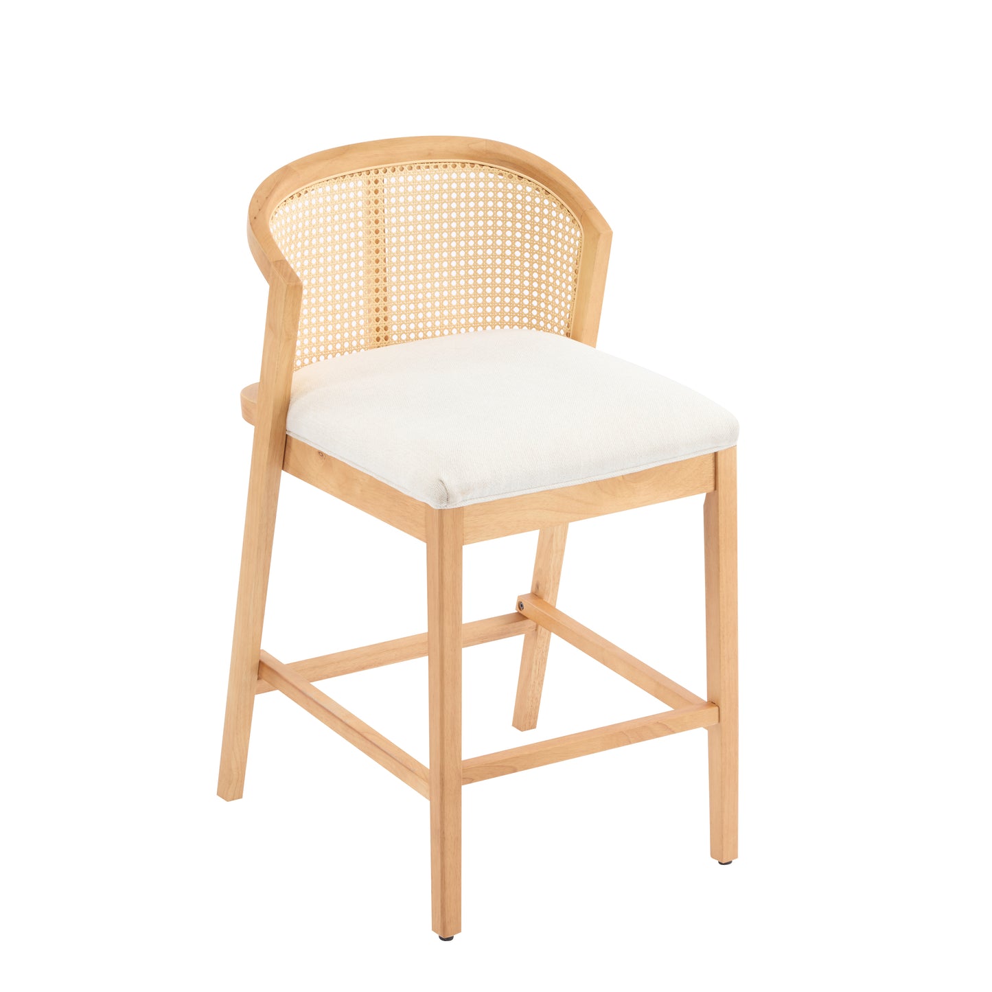 Tatti Indoor Wooden Counter stool, Wood Frame with Beige Upholstery, Set of 2