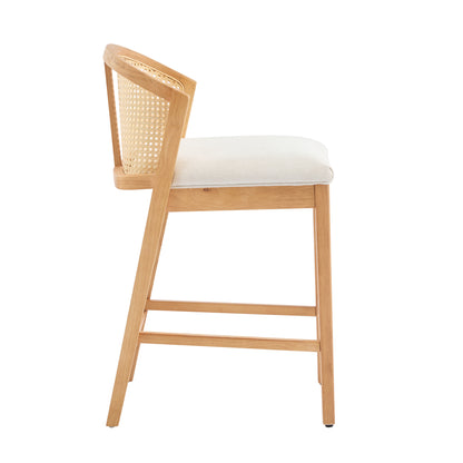 Tatti Indoor Wooden Counter stool, Wood Frame with Beige Upholstery, Set of 2