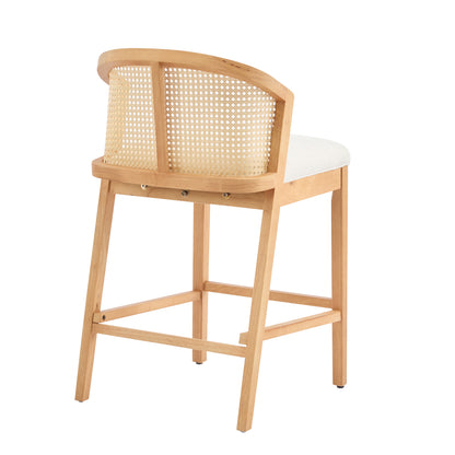 Tatti Indoor Wooden Counter stool, Wood Frame with Beige Upholstery, Set of 2