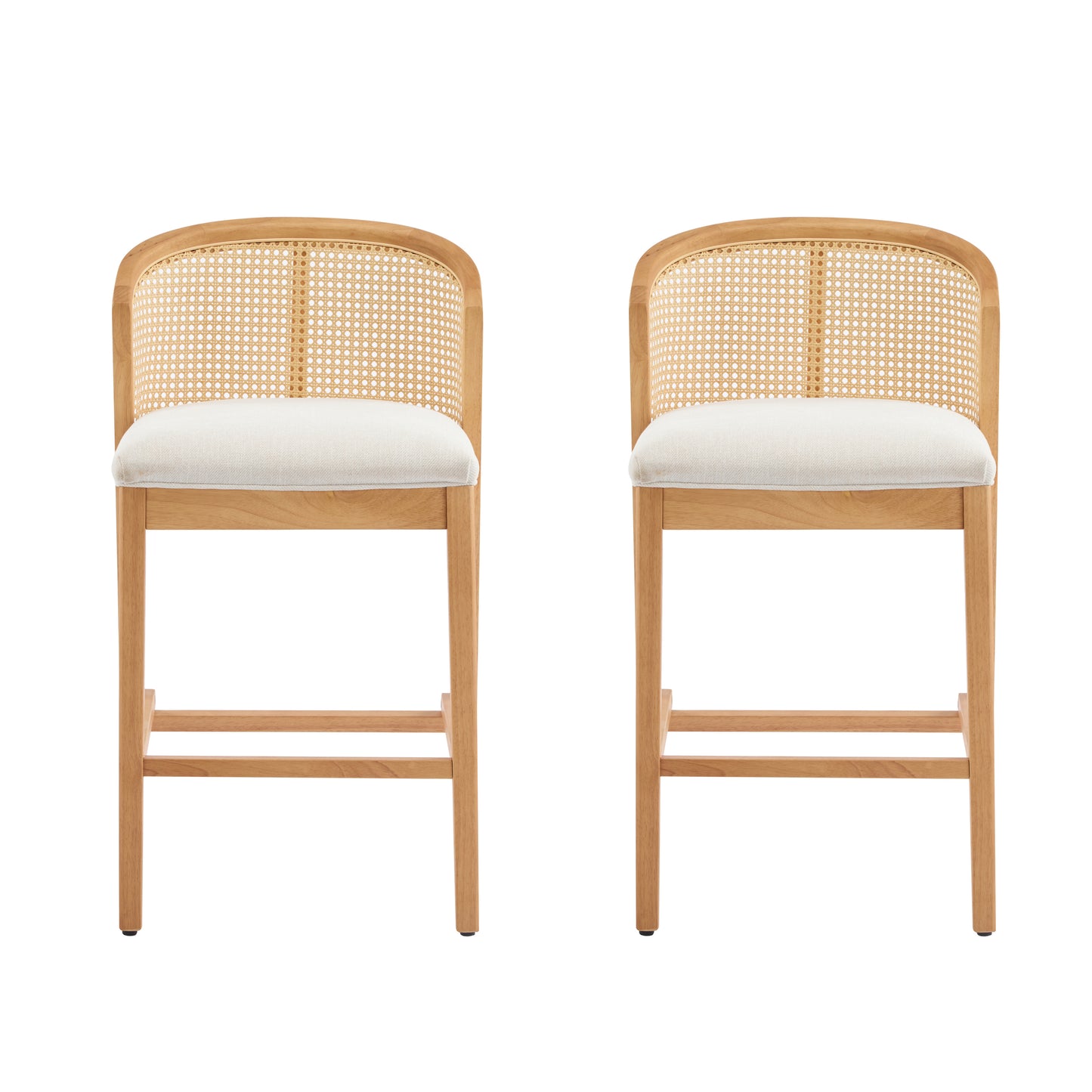 Tatti Indoor Wooden Counter stool, Wood Frame with Beige Upholstery, Set of 2