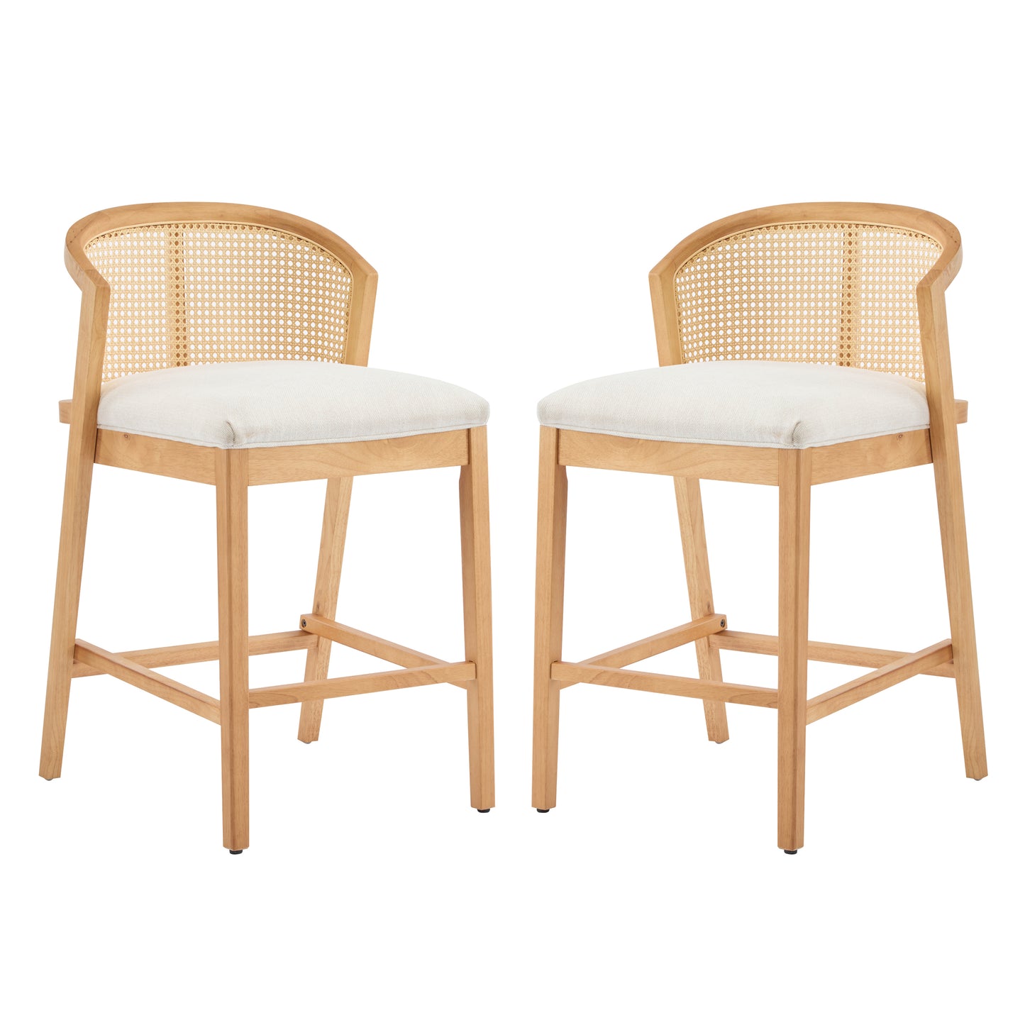 Tatti Indoor Wooden Counter stool, Wood Frame with Beige Upholstery, Set of 2