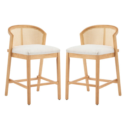 Tatti Indoor Wooden Counter stool, Wood Frame with Beige Upholstery, Set of 2