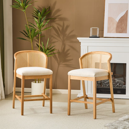 Tatti Indoor Wooden Counter stool, Wood Frame with Beige Upholstery, Set of 2