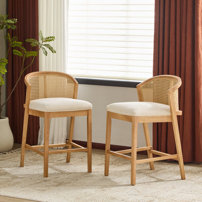 Tatti Indoor Wooden Counter stool, Wood Frame with Beige Upholstery, Set of 2