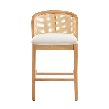 Tatti Indoor Wooden Counter stool, Wood Frame with Beige Upholstery, Set of 2