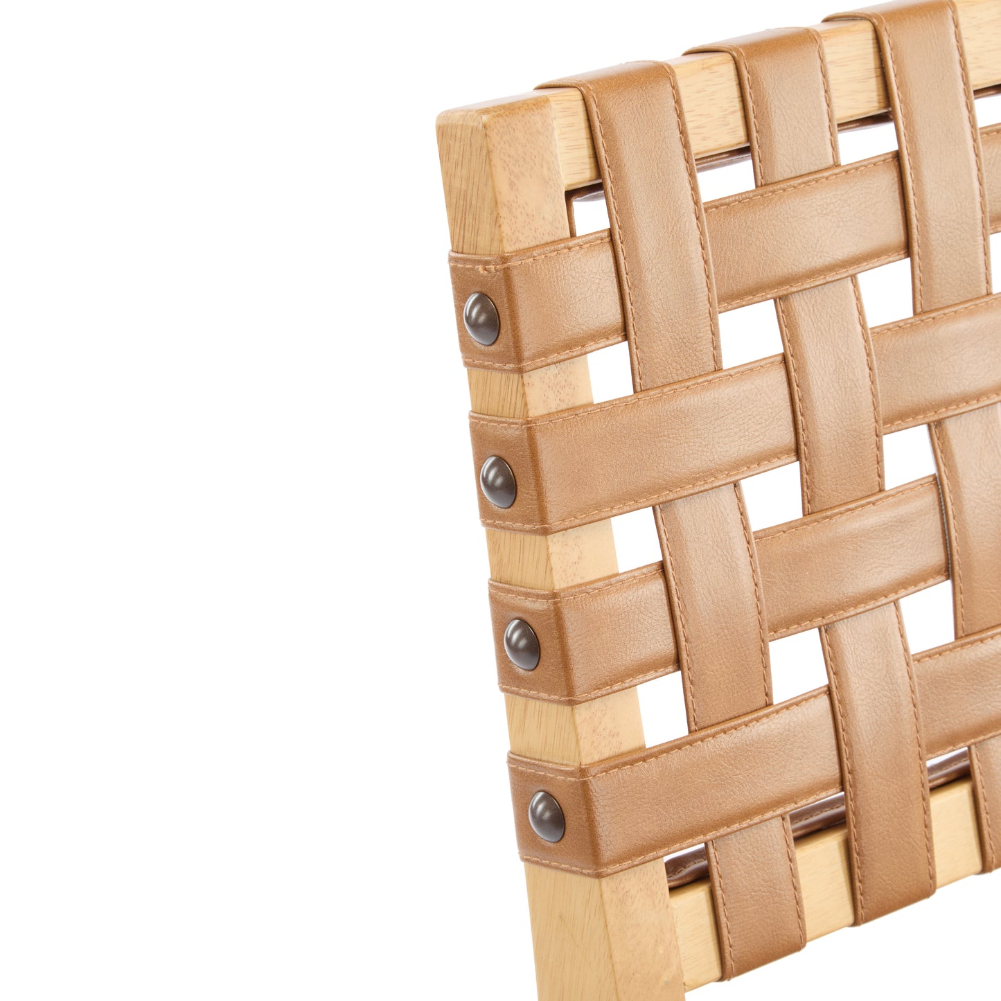 Rieti lndoor Wooden Barstool, Natural Finished Frame with Brown Upholstery, Set of 2