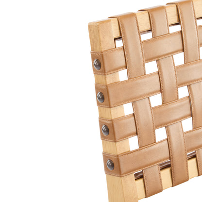 Rieti lndoor Wooden Barstool, Natural Finished Frame with Brown Upholstery, Set of 2