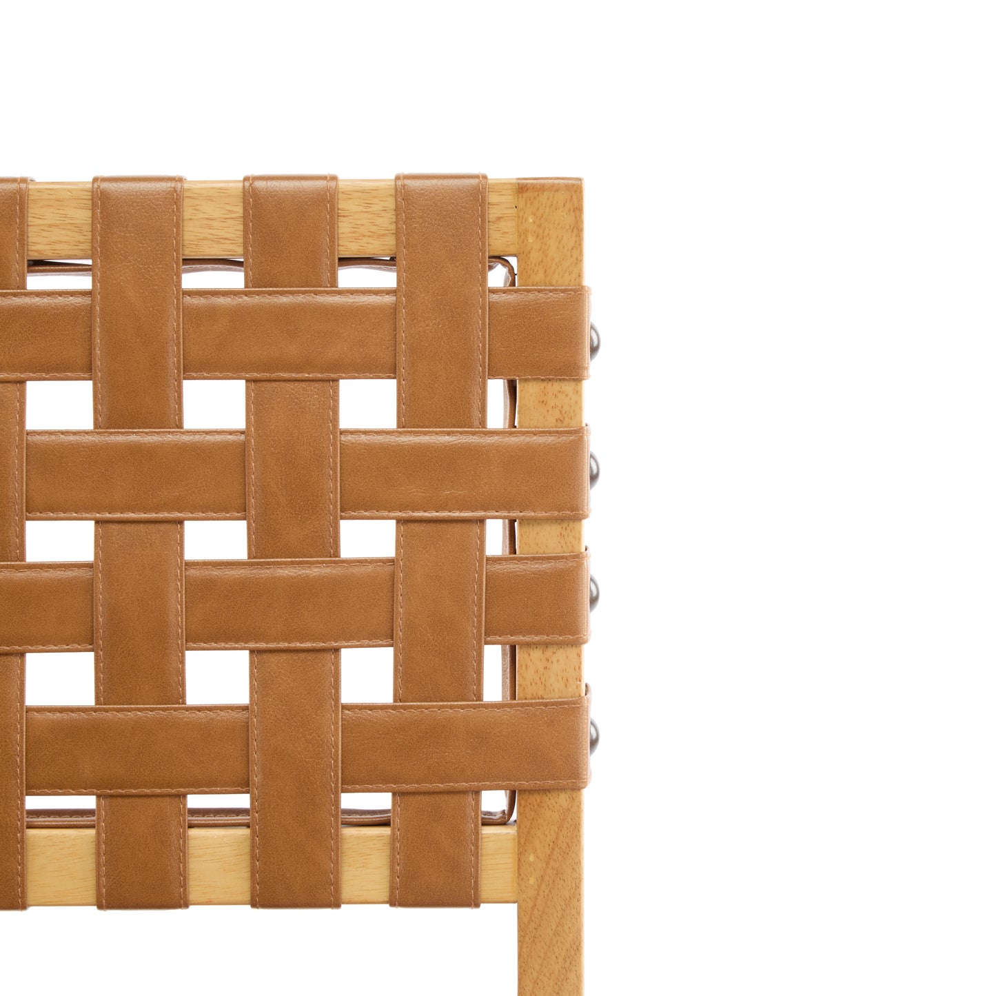 Rieti lndoor Wooden Barstool, Natural Finished Frame with Brown Upholstery, Set of 2