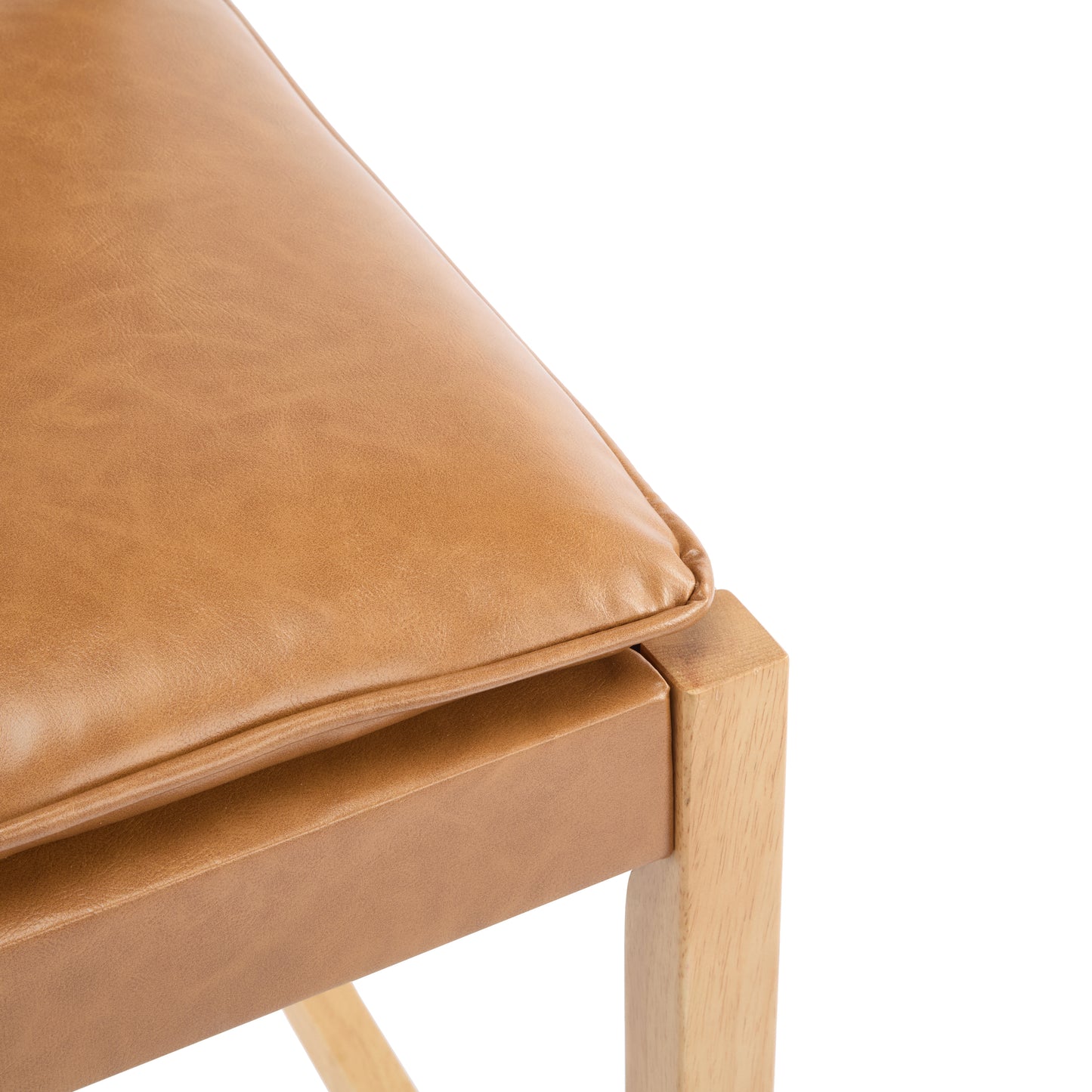 Rieti lndoor Wooden Barstool, Natural Finished Frame with Brown Upholstery, Set of 2