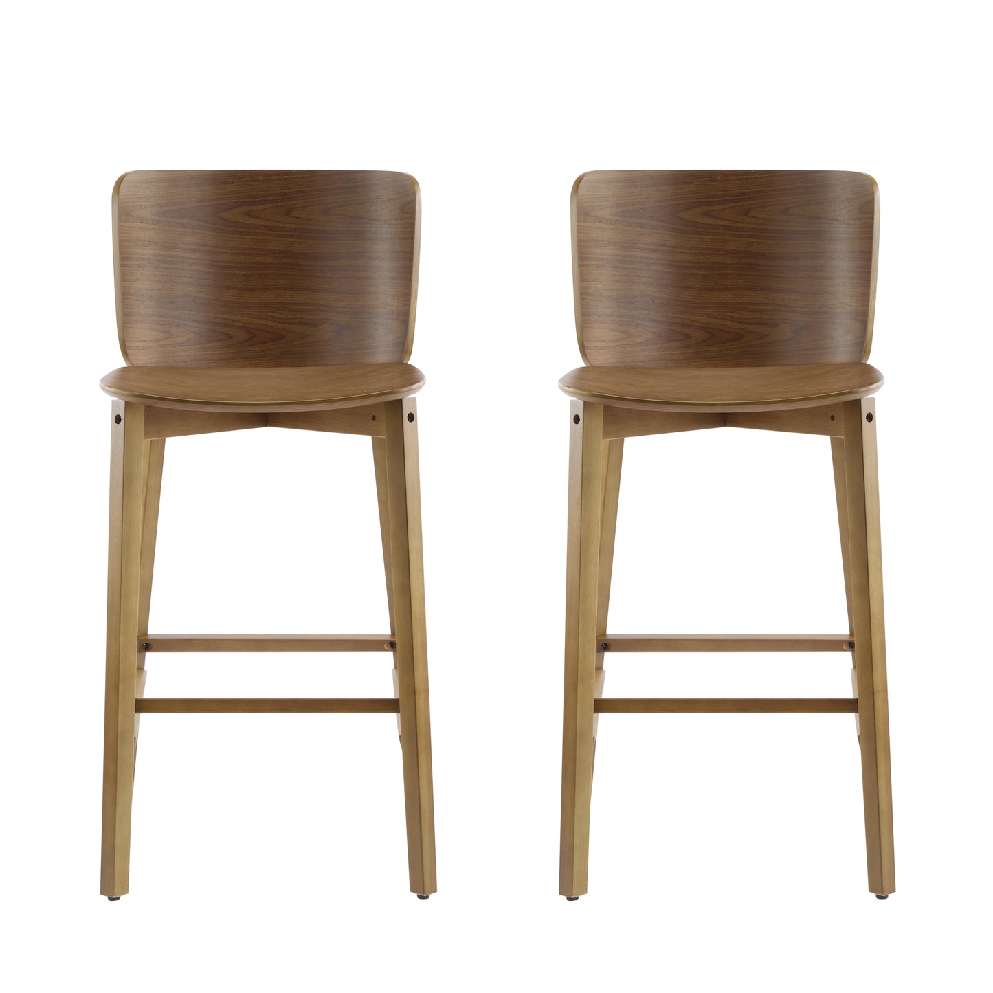 Pario Indoor Wooden Barstool, Walnut Finished, Set of 2