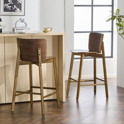 Pario Indoor Wooden Barstool, Walnut Finished, Set of 2