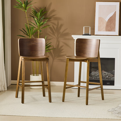 Pario Indoor Wooden Barstool, Walnut Finished, Set of 2