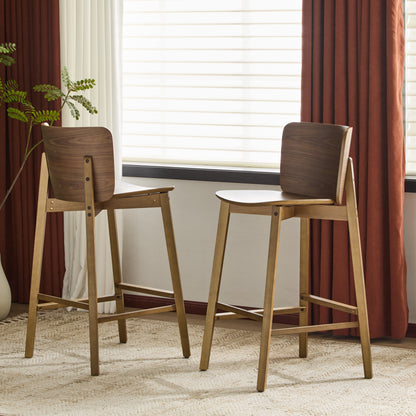 Pario Indoor Wooden Barstool, Walnut Finished, Set of 2