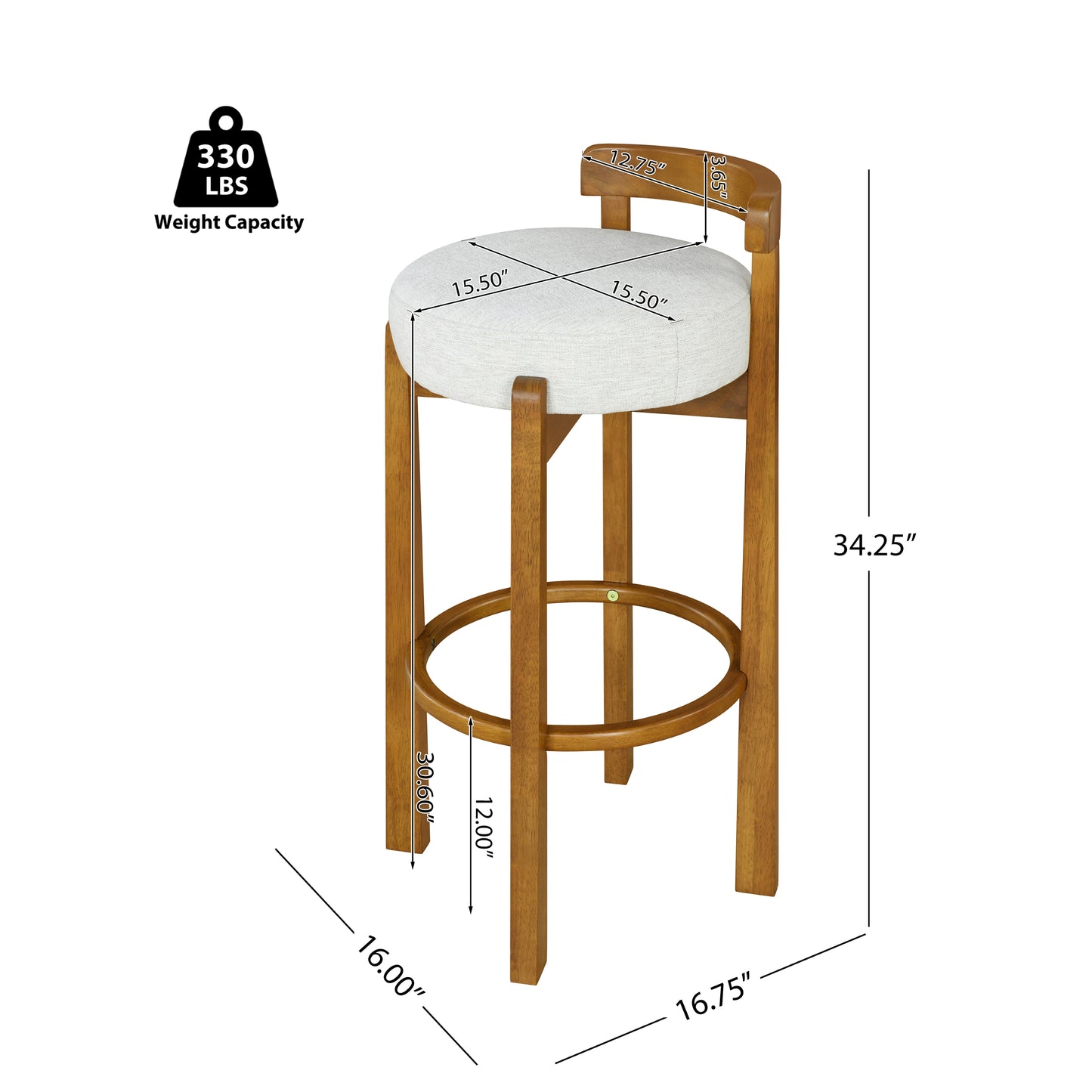 Eliser Indoor Wooden Low Back Barstool and Upholstery, Set of 2