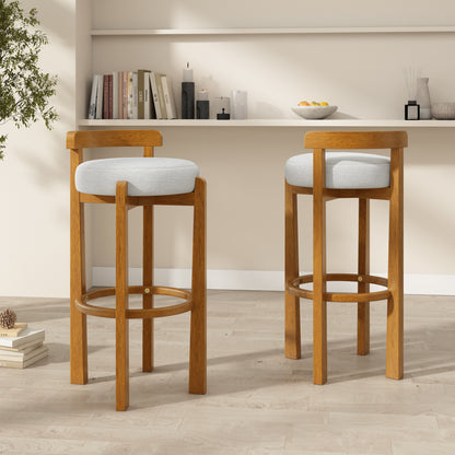 Eliser Indoor Wooden Low Back Barstool and Upholstery, Set of 2
