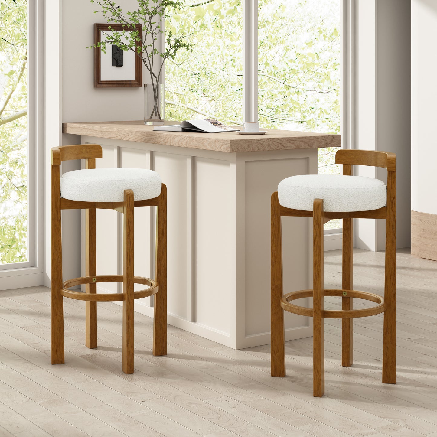 Eliser Indoor Wooden Low Back Barstool and Upholstery, Set of 2
