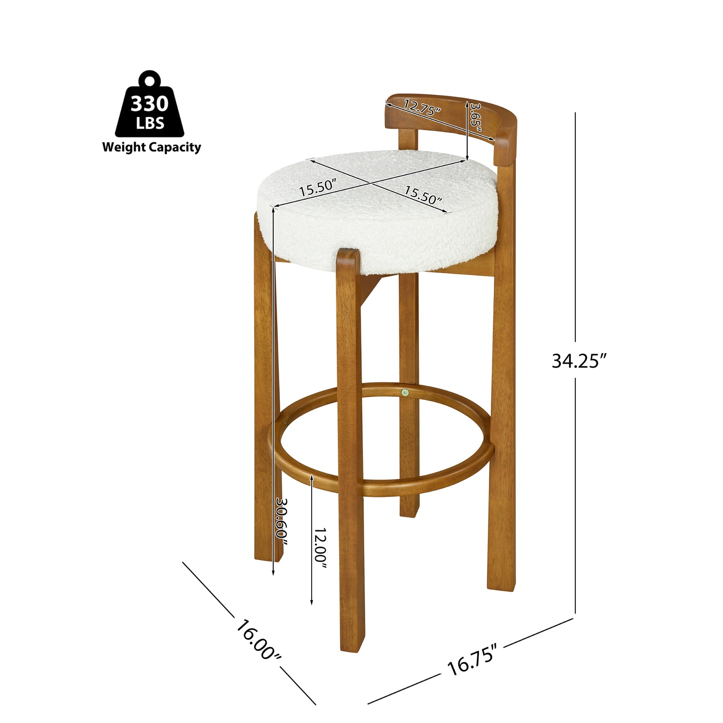 Eliser Indoor Wooden Low Back Barstool and Upholstery, Set of 2