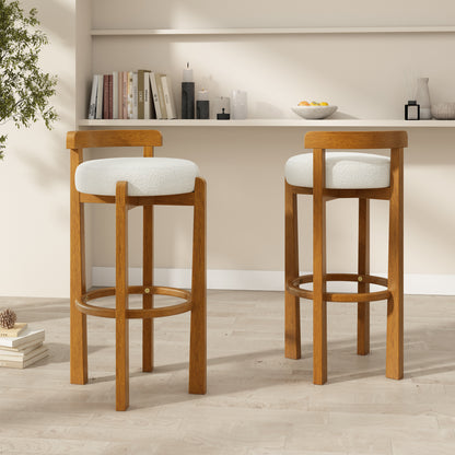 Eliser Indoor Wooden Low Back Barstool and Upholstery, Set of 2