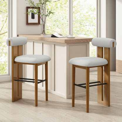 Renee Indoor Wooden Upholstered Barstool and Upholstery, Set of 2