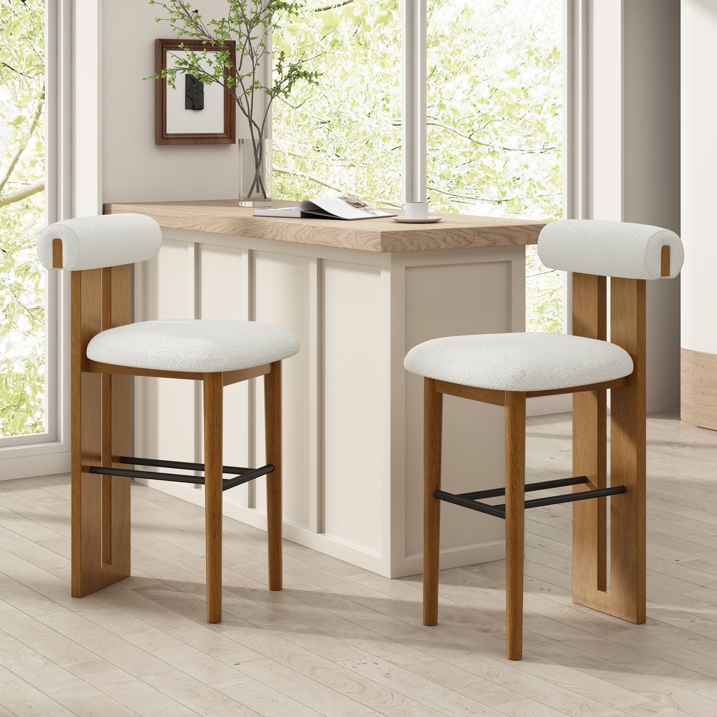 Renee Indoor Wooden Upholstered Barstool and Upholstery, Set of 2