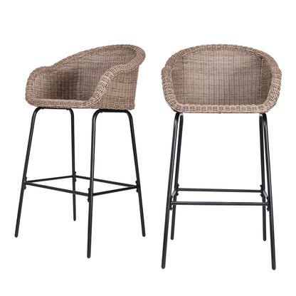 Laddiar Outdoor Metal Wicker Barstool, Faux Wicker, Set of 2