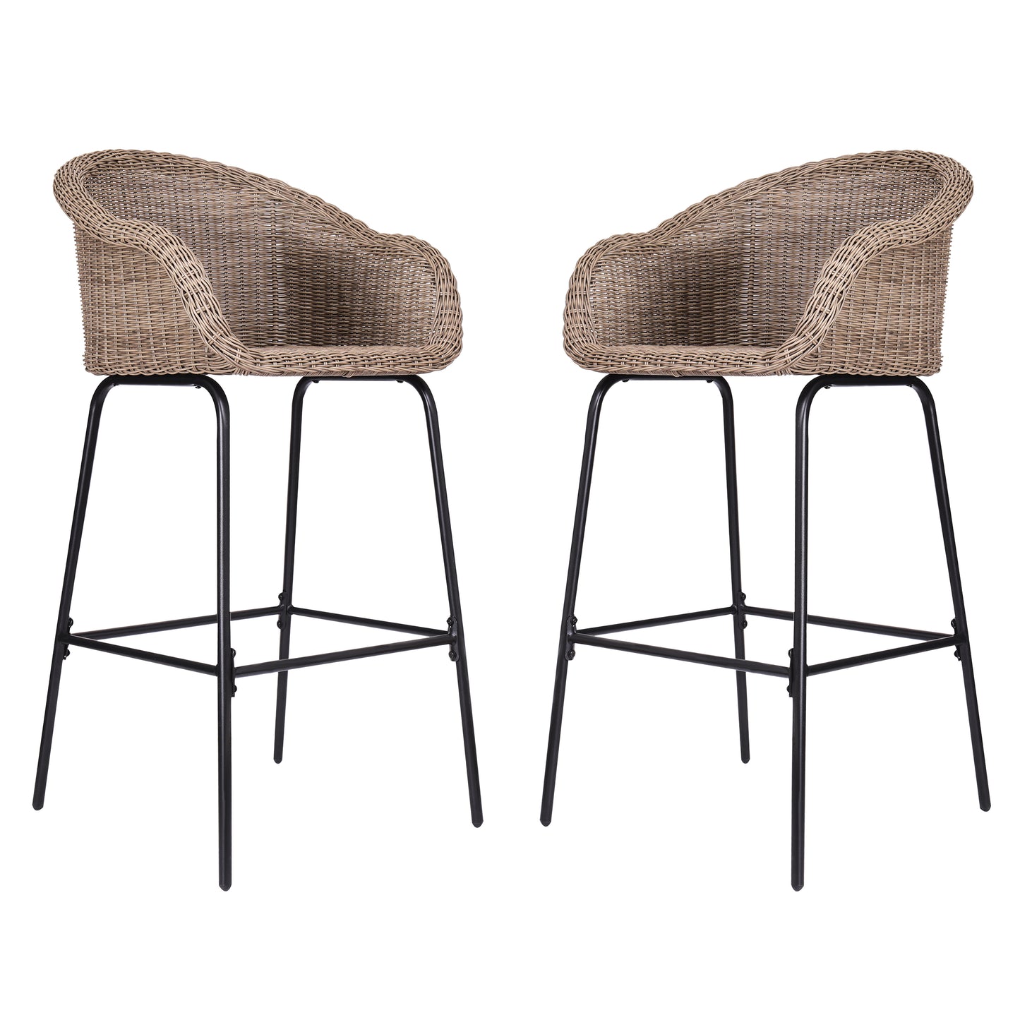 Laddiar Outdoor Metal Wicker Barstool, Faux Wicker, Set of 2