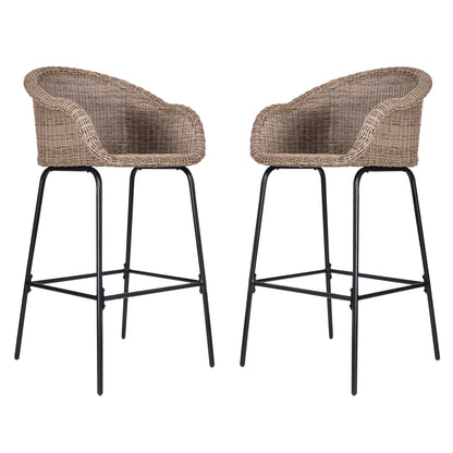 Laddiar Outdoor Metal Wicker Barstool, Faux Wicker, Set of 2