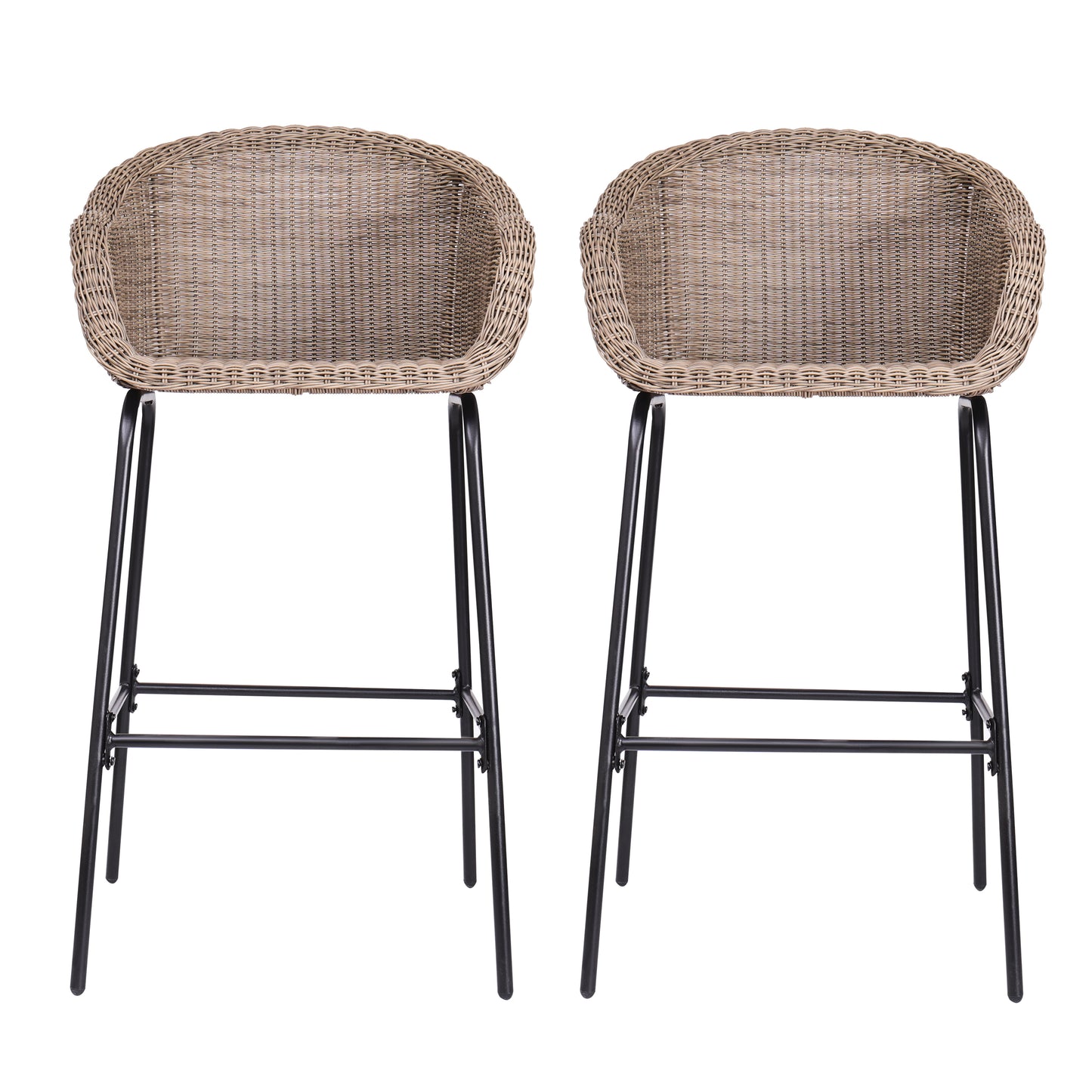 Laddiar Outdoor Metal Wicker Barstool, Faux Wicker, Set of 2