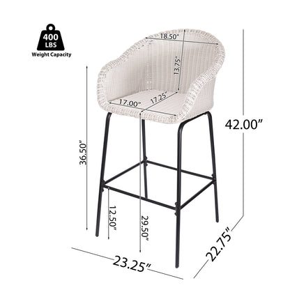 Laddiar Outdoor Metal Wicker Barstool, Faux Wicker, Set of 2