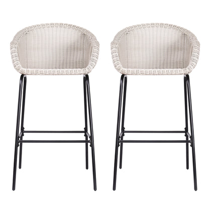Laddiar Outdoor Metal Wicker Barstool, Faux Wicker, Set of 2