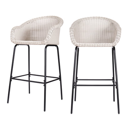 Laddiar Outdoor Metal Wicker Barstool, Faux Wicker, Set of 2
