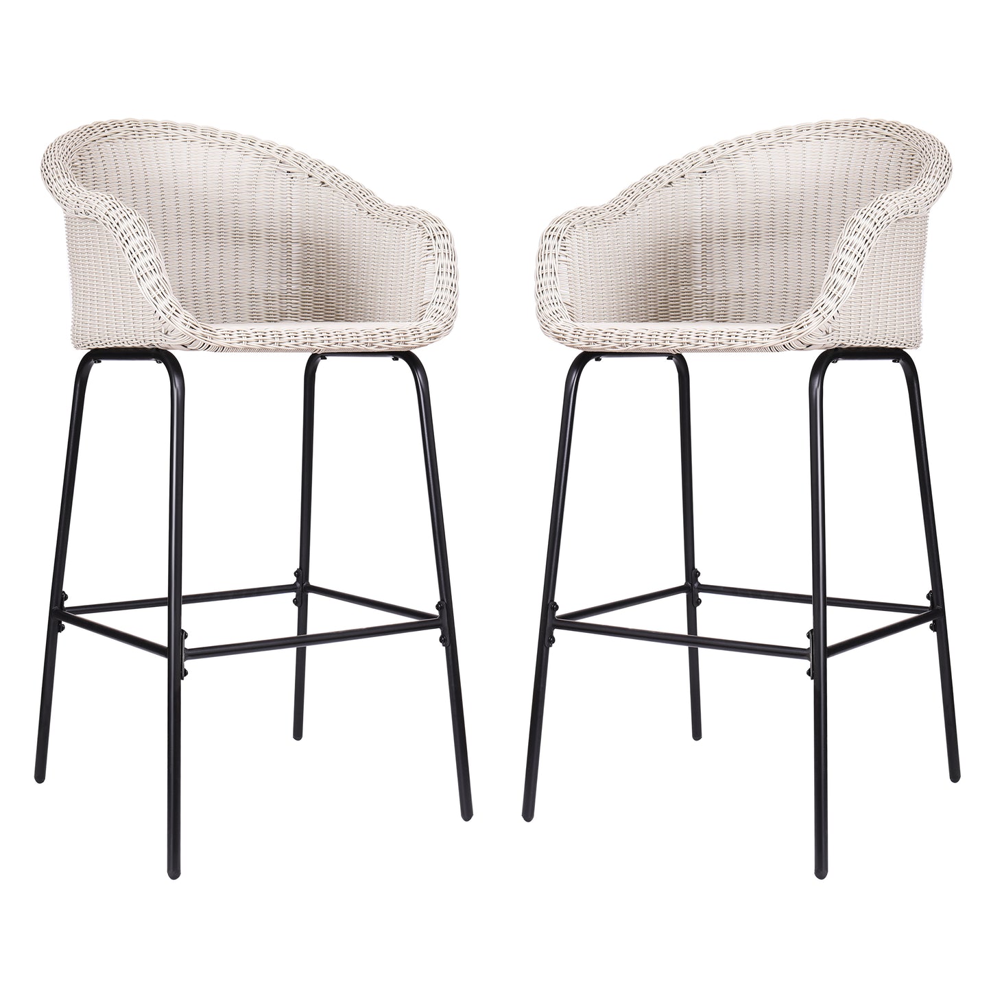 Laddiar Outdoor Metal Wicker Barstool, Faux Wicker, Set of 2