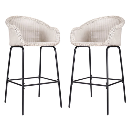 Laddiar Outdoor Metal Wicker Barstool, Faux Wicker, Set of 2