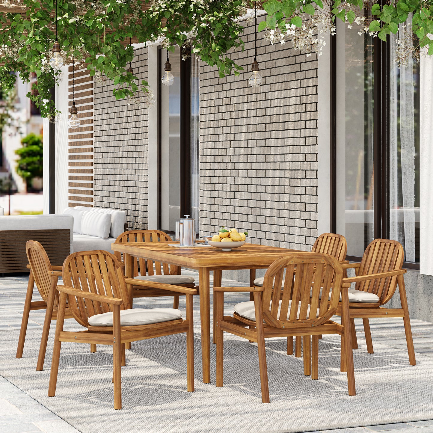 Janiya Outdoor Furniture Sets,1Dining Table and 6 Dining Chair With Cushion
