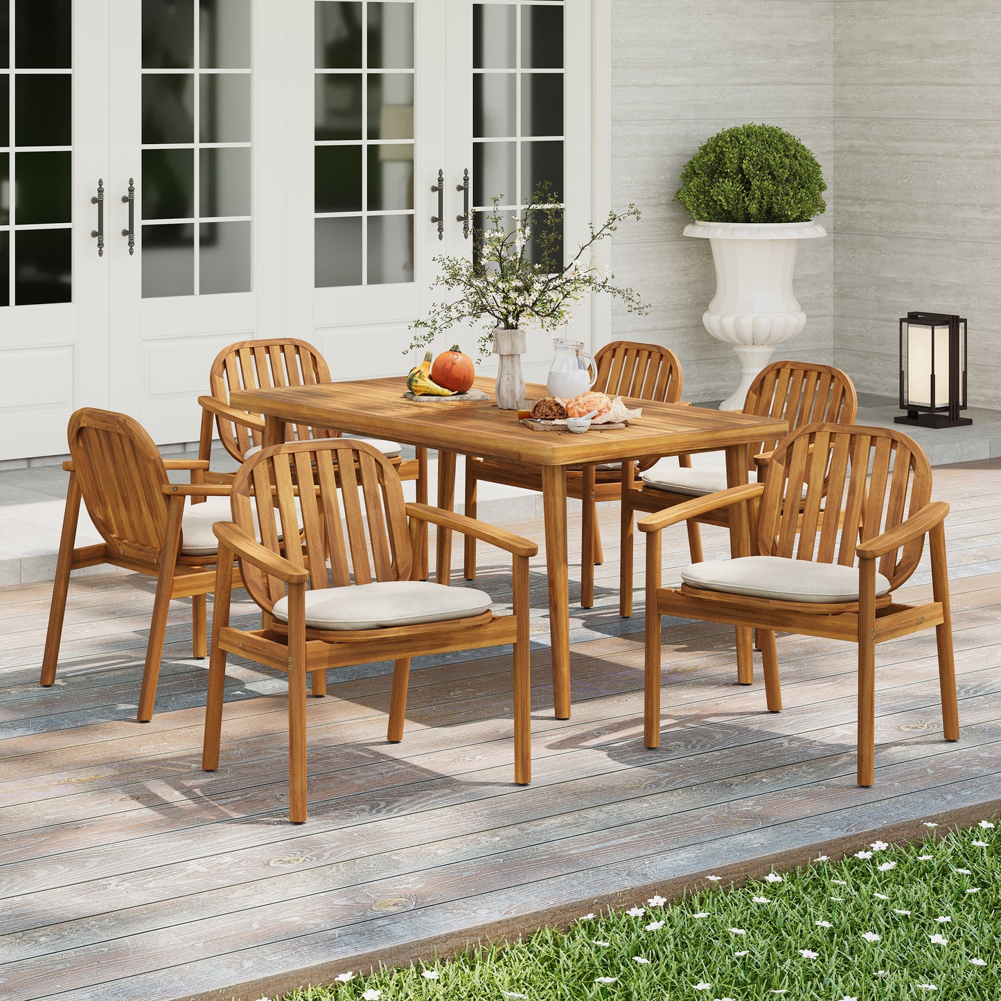 Janiya Outdoor Furniture Sets,1Dining Table and 6 Dining Chair With Cushion