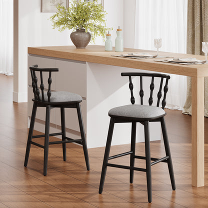 Dorio Indoor Wooden Barstool, Wood Finish With Beige Upholstery, Set of 2