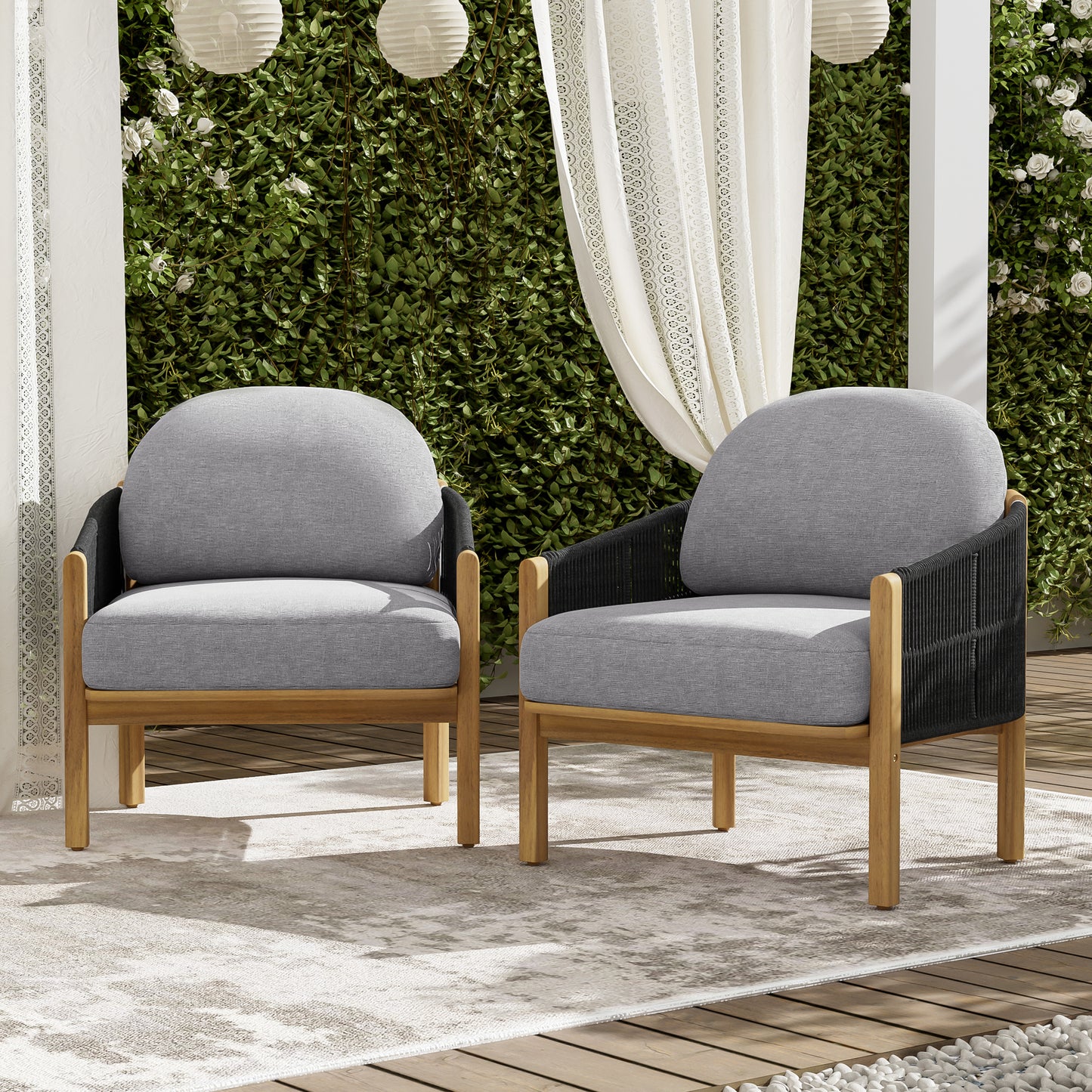 Ylaenor Outdoor Wood Club Chair, with Cushion