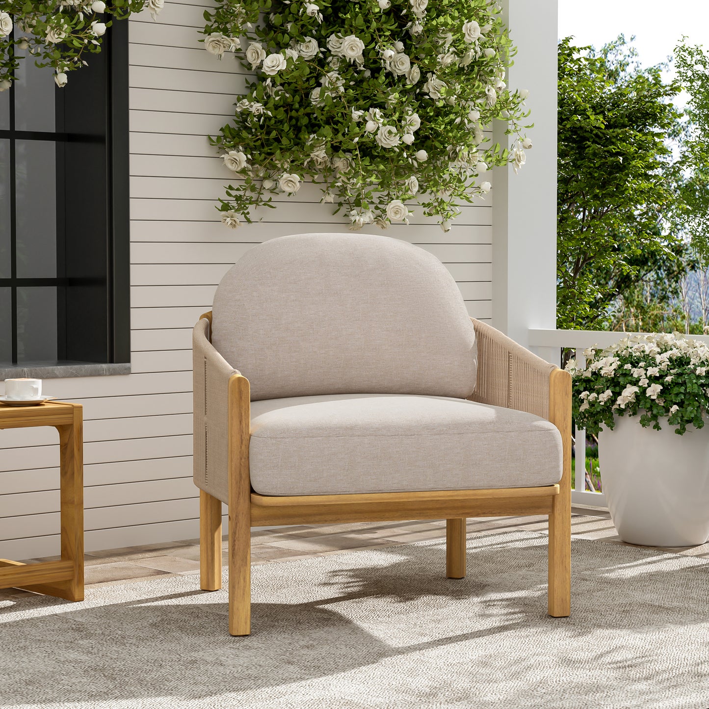Ylaenor Outdoor Wood Club Chair, with Cushion