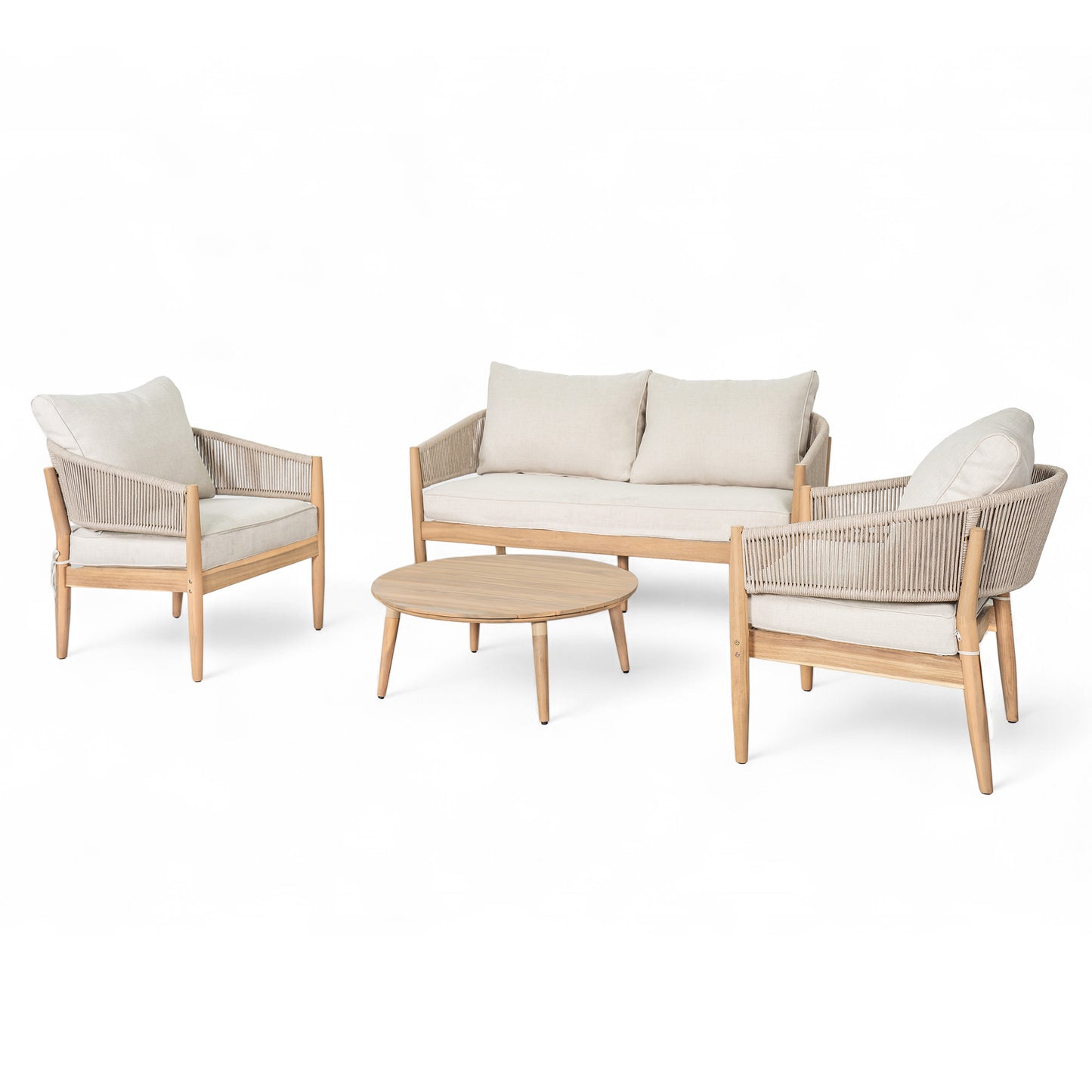 Veronia Outdoor Patio Acacia Wood Chat Set,Include 2 Club Chairs,1 Coffee Table,Loveseat.