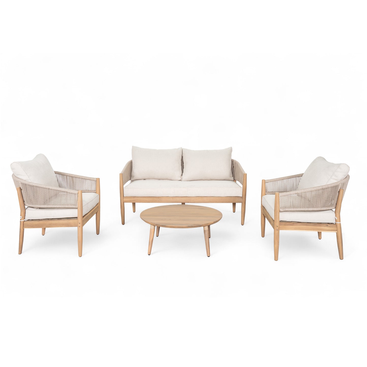 Veronia Outdoor Patio Acacia Wood Chat Set,Include 2 Club Chairs,1 Coffee Table,Loveseat.